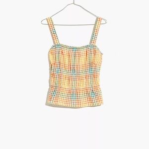 Madewell Seersucker Sophia Peplum Tank in Rainbow Gingham Check